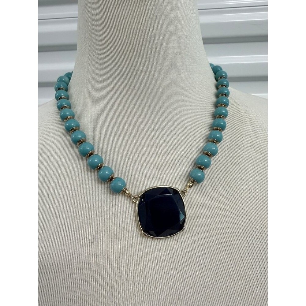 Banana Republic Blue Beaded Necklace with Large Pendant